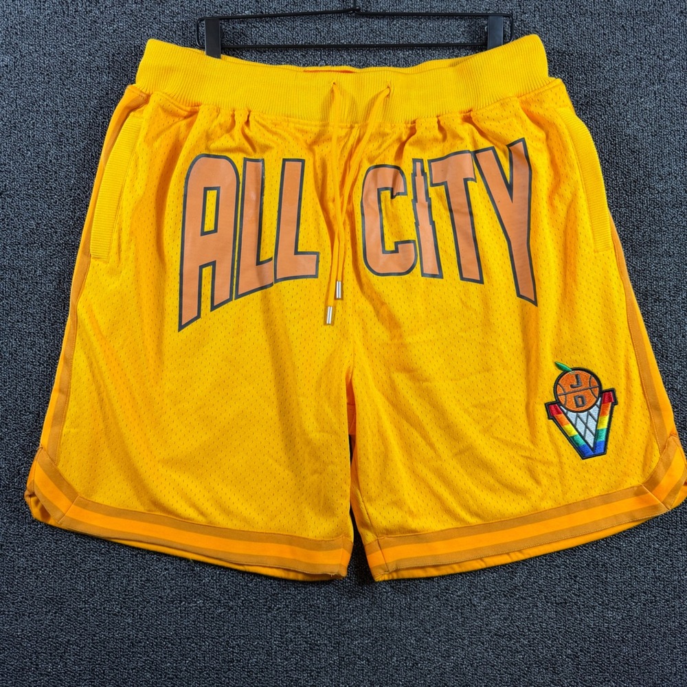 Just Don All City Mens XL Heavyweight Basketball Shorts Yellow Mesh JD Logo NWOT